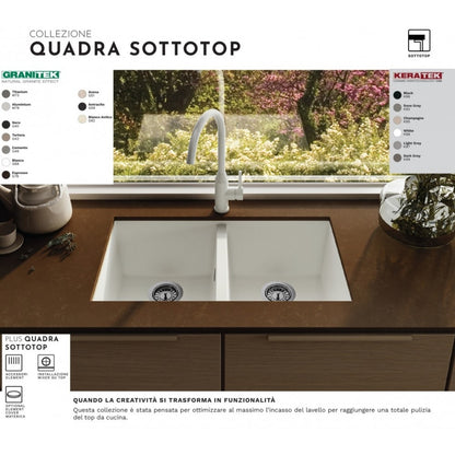 Elleci Quadra 350 LGQ35051BSO Lavello da Incasso 2 Vasche Sottotop Finitura Granitek Classic Avena mm 760 x 435