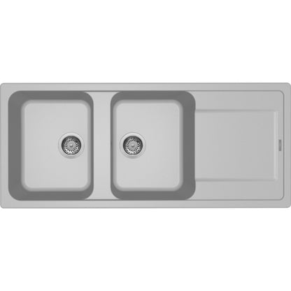ELLECI LIFE 500 LM250079 Lavello 2 Vasche  Incasso Sopratop Gocciolatoio Reversibile Granitek Aluminium M79 cm. 116 x 50