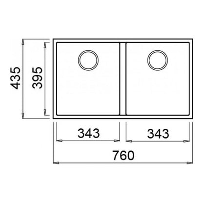 ELLECI QUADRA LMQ35079BSO Lavello Incasso 2 Vasche Sottotop 76x43 cm Aluminium 79