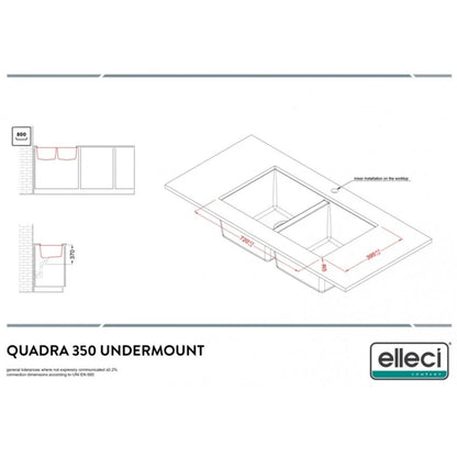 ELLECI QUADRA LMQ35079BSO Lavello Incasso 2 Vasche Sottotop 76x43 cm Aluminium 79