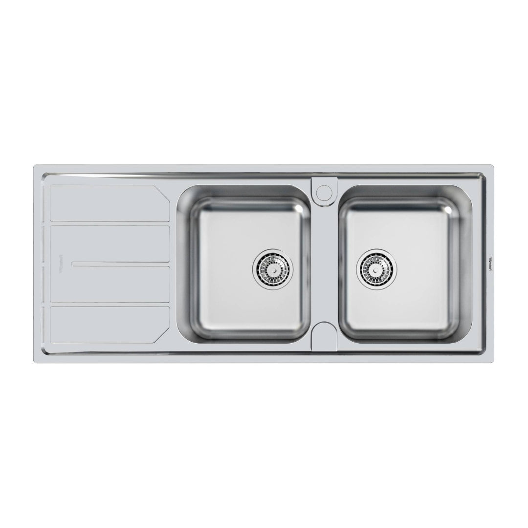 FOSTER ELETTRA 5812061 Lavello 2 Vasche Destra Gocciolatoio Sinistra Incasso Standard Inox Spazzolato cm. 116 x 50