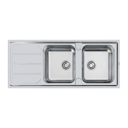 FOSTER ELETTRA 5812061 Lavello 2 Vasche Destra Gocciolatoio Sinistra Incasso Standard Inox Spazzolato cm. 116 x 50