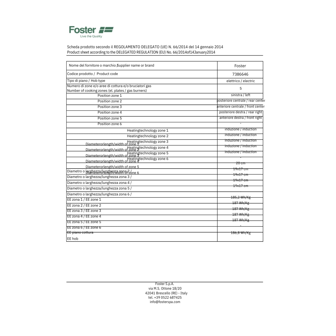 Foster KE 7386646 Piano Cottura Induzione Vetroceramica 5 Zone Nero cm 81 x 52