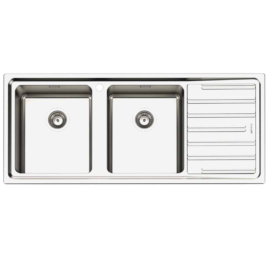 FOSTER KF 3271052 Lavello Cucina 2 Vasche Sinistra Gocciolatoio Destra Incasso Sopratop Inox cm. 116x50
