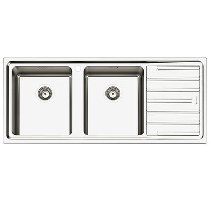 FOSTER KF 3271052 Lavello Cucina 2 Vasche Sinistra Gocciolatoio Destra Incasso Sopratop Inox cm. 116x50