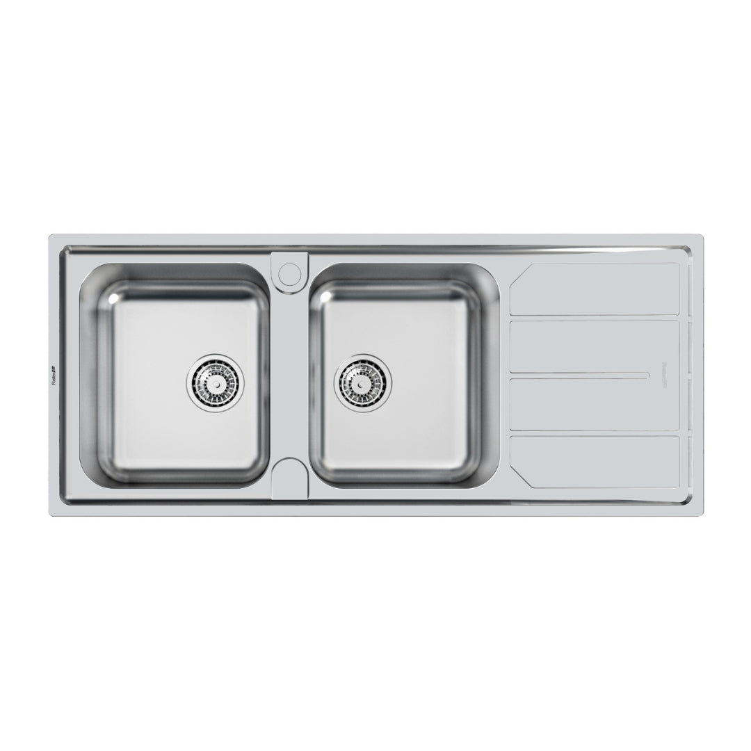 FOSTER ELETTRA 5812062 Lavello 2 Vasche Sinistra Incasso Standard Gocciolatoio Inox cm. 116 x 50