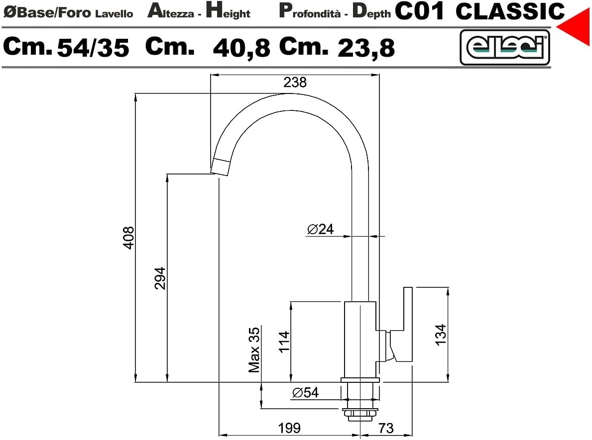 ELLECI MGKC0151 Rubinetto Miscelatore Cucina Rubinetto Lavello Canna Alta Avena 51