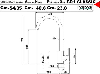 ELLECI MGKC0151 Rubinetto Miscelatore Cucina Rubinetto Lavello Canna Alta Avena 51