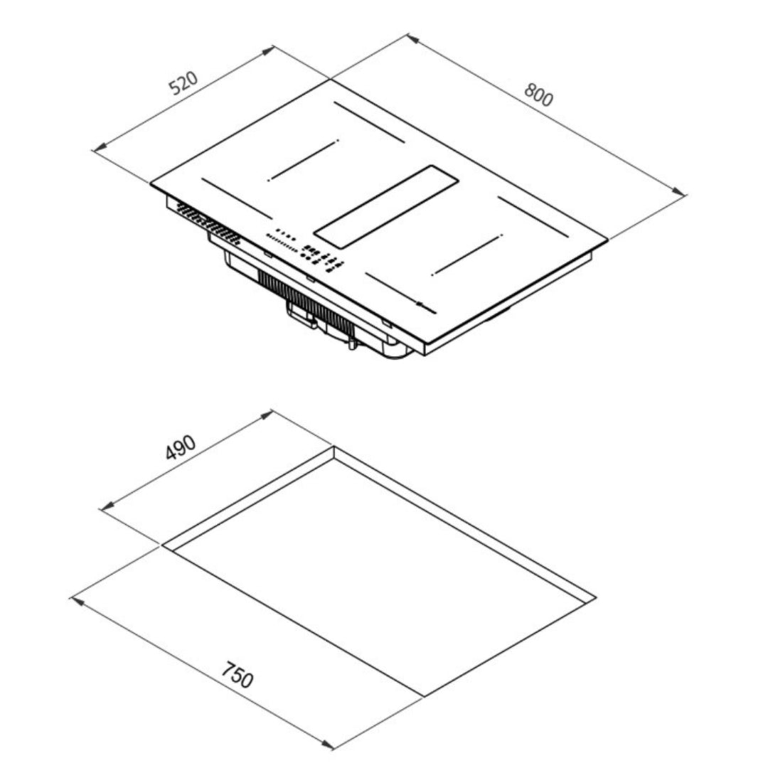 Galvamet PERFECTO 80/A 0EPRC080A368000 Essence Edition Piano Cottura Induzione con Cappa Integrata 4 Zone Bridge 700 m³/h A++ Vetroceramica cm. 80 x 52