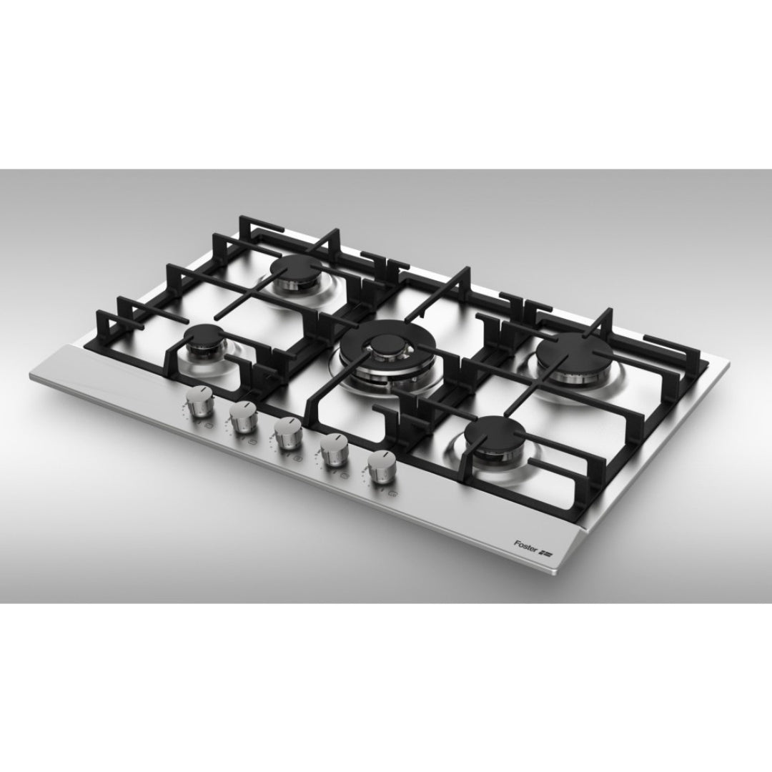 FOSTER POWER 7015032 Piano Cottura 5 Fuochi Gas Valvola Sicurezza Inox cm. 75 X 50
