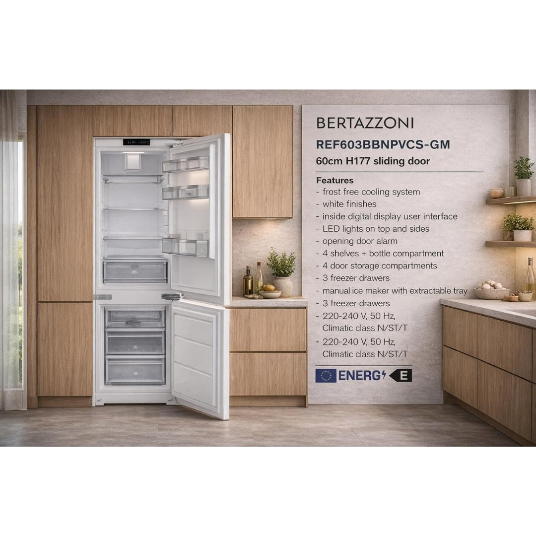 F.LLI BERTAZZONI PROFESSIONAL REF603BBNPVC-S Frigorifero Incasso No Frost 242 Lt. Classe E cm. 178 x 54 x 55