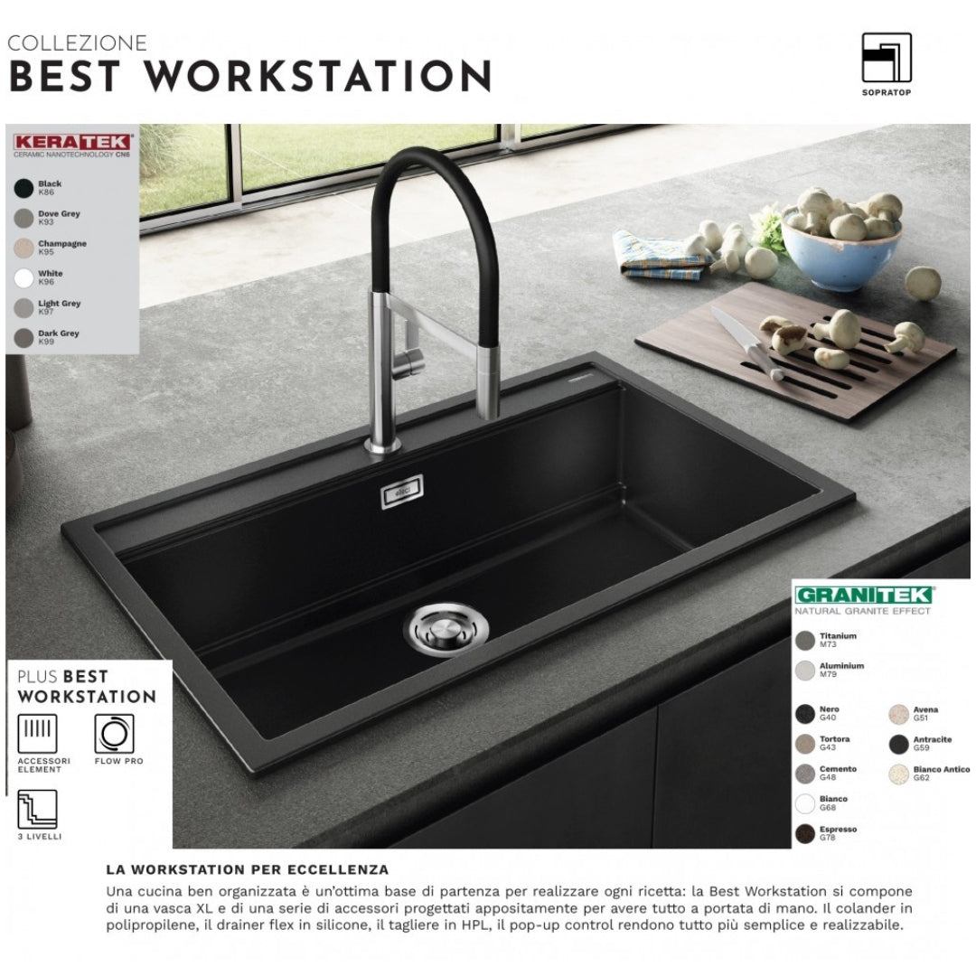 ELLECI BEST 360 LKB36096 Lavello Monovasca Sopratop Keratek Bianco cm. 86 x 51