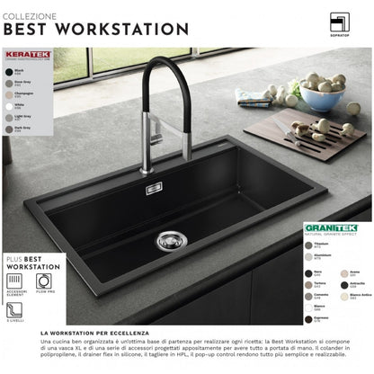 ELLECI BEST 360 LKB36096 Lavello Monovasca Sopratop Keratek Bianco cm. 86 x 51