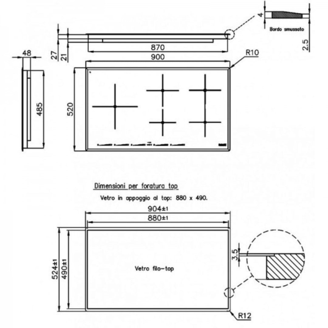 FOSTER 4000 7390245 Piano Cottura Induzione Vetroceramica Nero 5 Zone con Bridge 9 Livelli  cm. 90 x 52