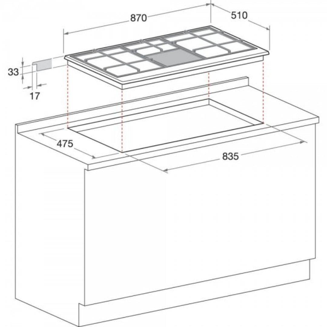 HOTPOINT PHN960MSTAVR Piano Cottura a Gas 6 Fuochi Avena cm. 87 x 51