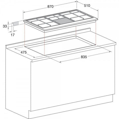 HOTPOINT PHN960MSTAVR Piano Cottura a Gas 6 Fuochi Avena cm. 87 x 51