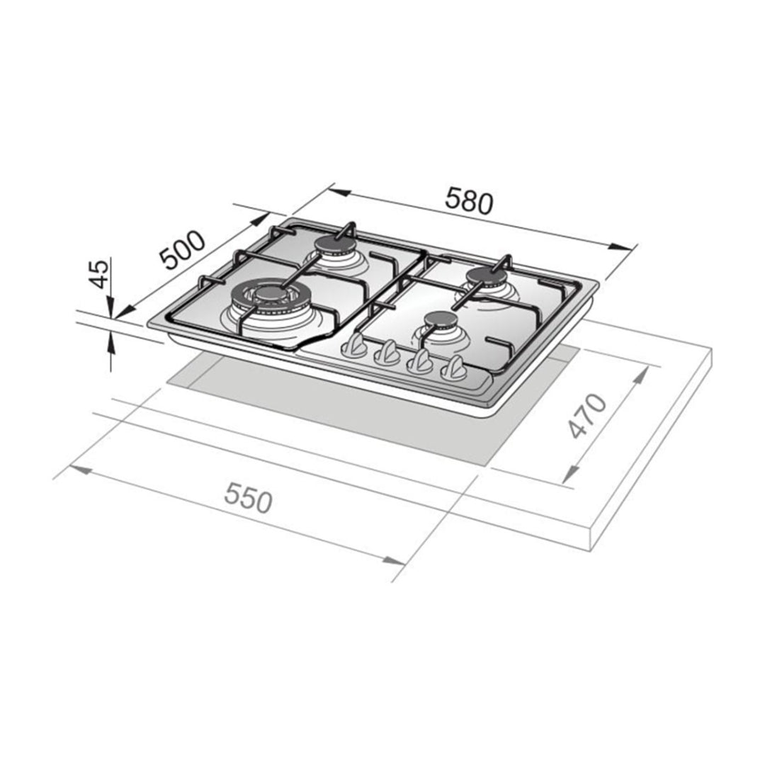 DE LONGHI COUNTRY AVF46PRO Piano Cottura Gas 4 Fuochi Avena cm 58 x 50