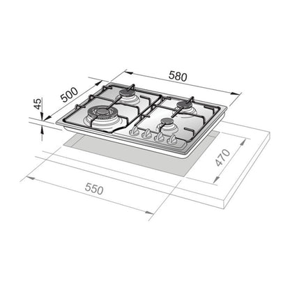 DE LONGHI COUNTRY AVF46PRO Piano Cottura Gas 4 Fuochi Avena cm 58 x 50