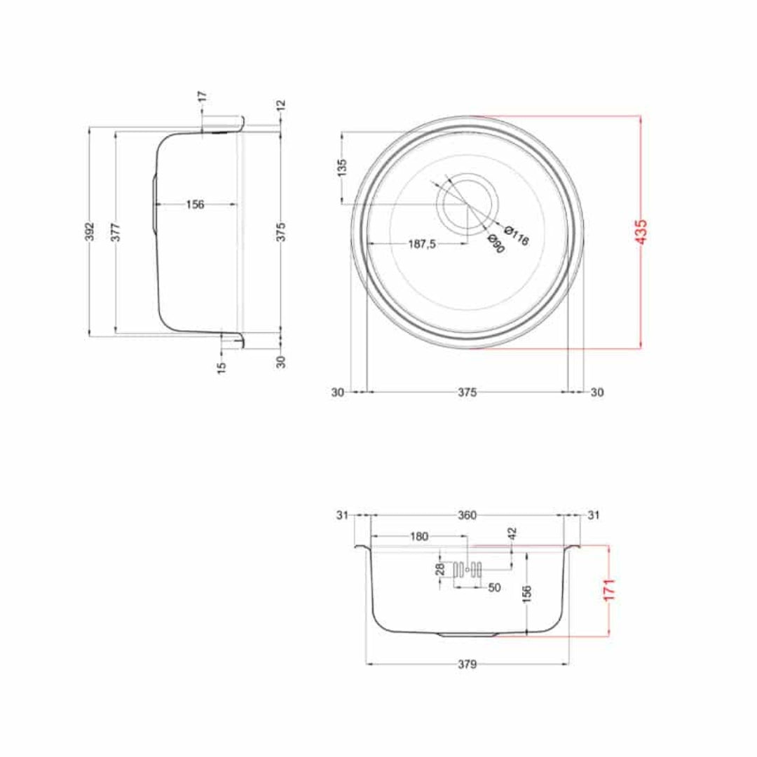 ELLECI SKY ROUND 435 LIKROUSAC Lavello Cucina 1 Vasca Tondo Inox Diam. cm. 43,5