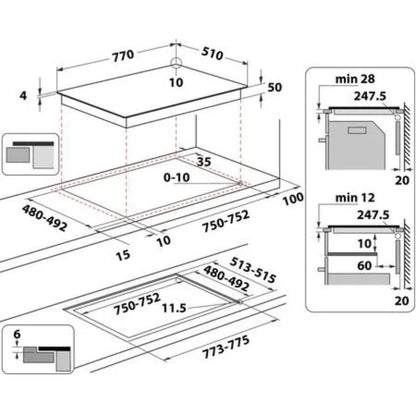 INDESIT IB21B7NE Piano Cottura Induzione 4 Zone Vetroceramica Nero Push&Go Booster cm. 77 x 51