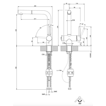 GESSI STEEL BRUSHED 60598/239 Rubinetto Cucina Canna Alta Doccetta Estraibile Inox Spazzolato
