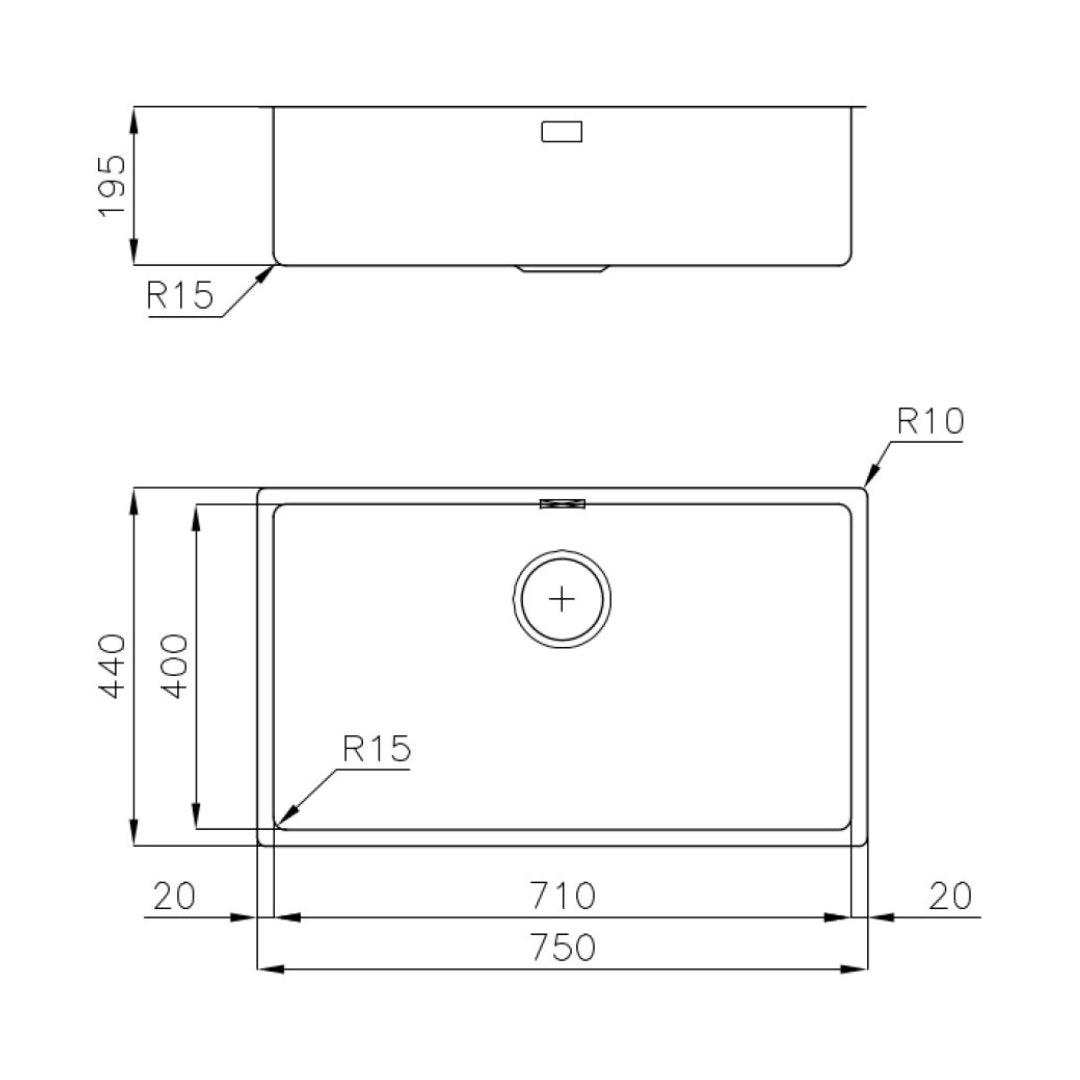 FOSTER KE 2157050 Lavello Cucina 1 Vasca Grande Incasso Filotop Acciaio Inox cm. 75 x 44