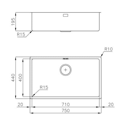 FOSTER KE 2157050 Lavello Cucina 1 Vasca Grande Incasso Filotop Acciaio Inox cm. 75 x 44
