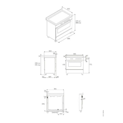 F.LLI BERTAZZONI PROFESSIONAL PRO96L1EXT Cucina da Accosto con Maxi Forno 6 Fuochi a Gas cm. 90 x 60
