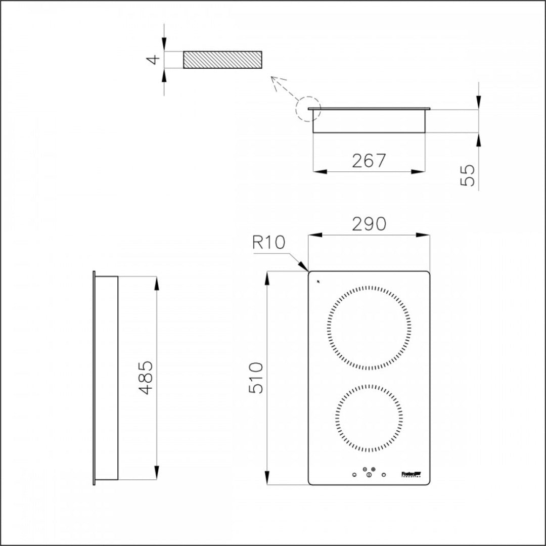 FOSTER S1000 7322300 Piano Cottura Induzione 2 Zone Vetroceramica Nero cm. 51 x 29