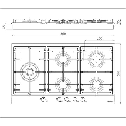 FOSTER POWER 7016032 Piano Cottura Gas 5 Fuochi Inox Spazzolato cm. 86 x 50