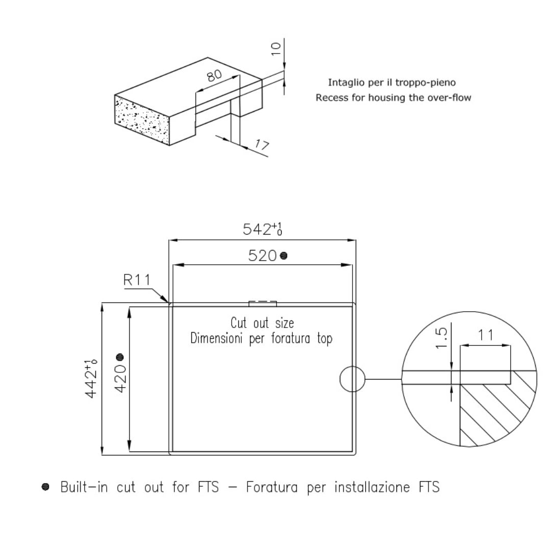 FOSTER KE 2155050 Lavello Cucina 1 Vasca Incasso Filotop Inox Spazzolato cm. 54 x 44