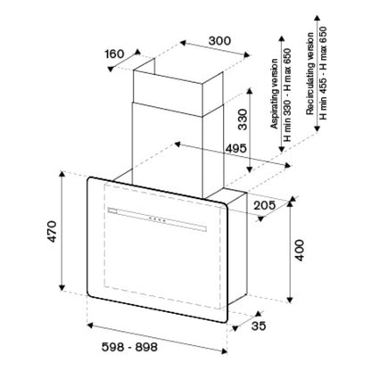 F.LLI BERTAZZONI PROFESSIONAL KV90PRO1NA Cappa a Parete in Vetro Nera cm. 90 x 20 x 73