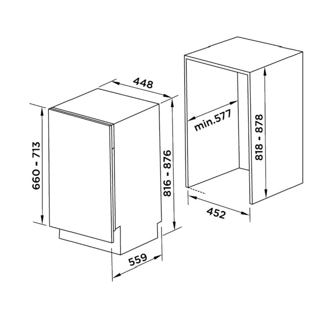 De'Longhi L45P52E QD Lavastoviglie Integrata 10 Coperti Classe E cm. 45 x 88