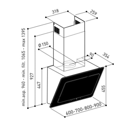 TECNOWIND VALKYR K468R0028 Cappa a Parete Vetro 4 Velocità Nera cm. 90 x 46 x 35