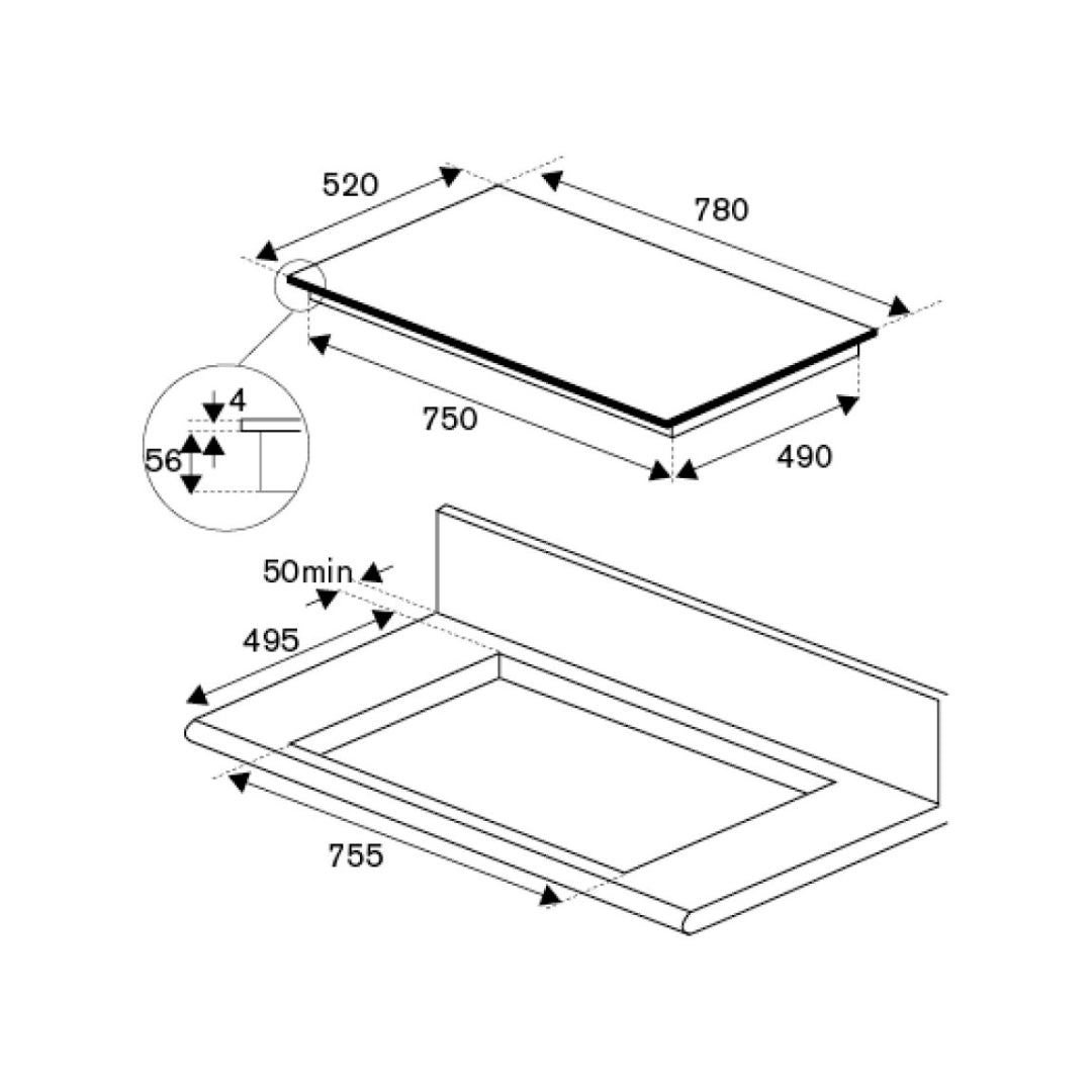 F.LLI BERTAZZONI MODERN P784I1M30NVS Piano Cottura Induzione 4 Fuochi Vetroceramica Nero cm. 78 x 52
