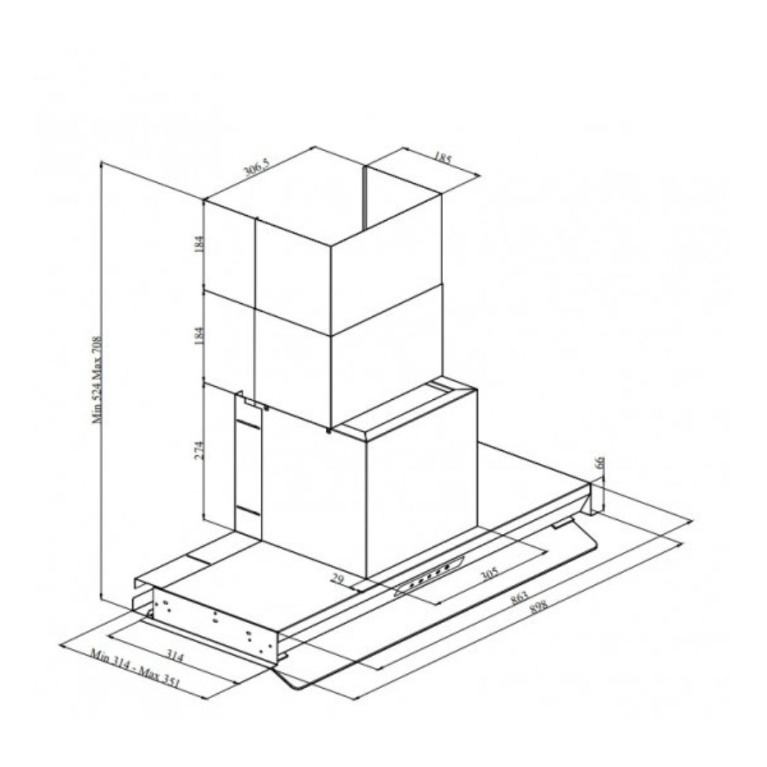 SILVERLINE 3129.9.733.28 Cappa Filtrante Incasso Classe A Nero 635 m³/h 64 dBA90 cm. 90