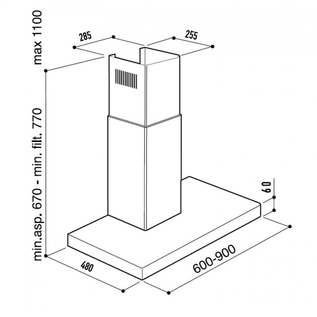 TECNOWIND LEVEL MID 90 K326I0044 Cappa Parete Acciaio Inox Classe D 3 Velocità cm. 90x48x110