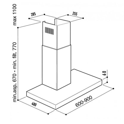 TECNOWIND LEVEL MID 90 K326I0044 Cappa Parete Acciaio Inox Classe D 3 Velocità cm. 90x48x110