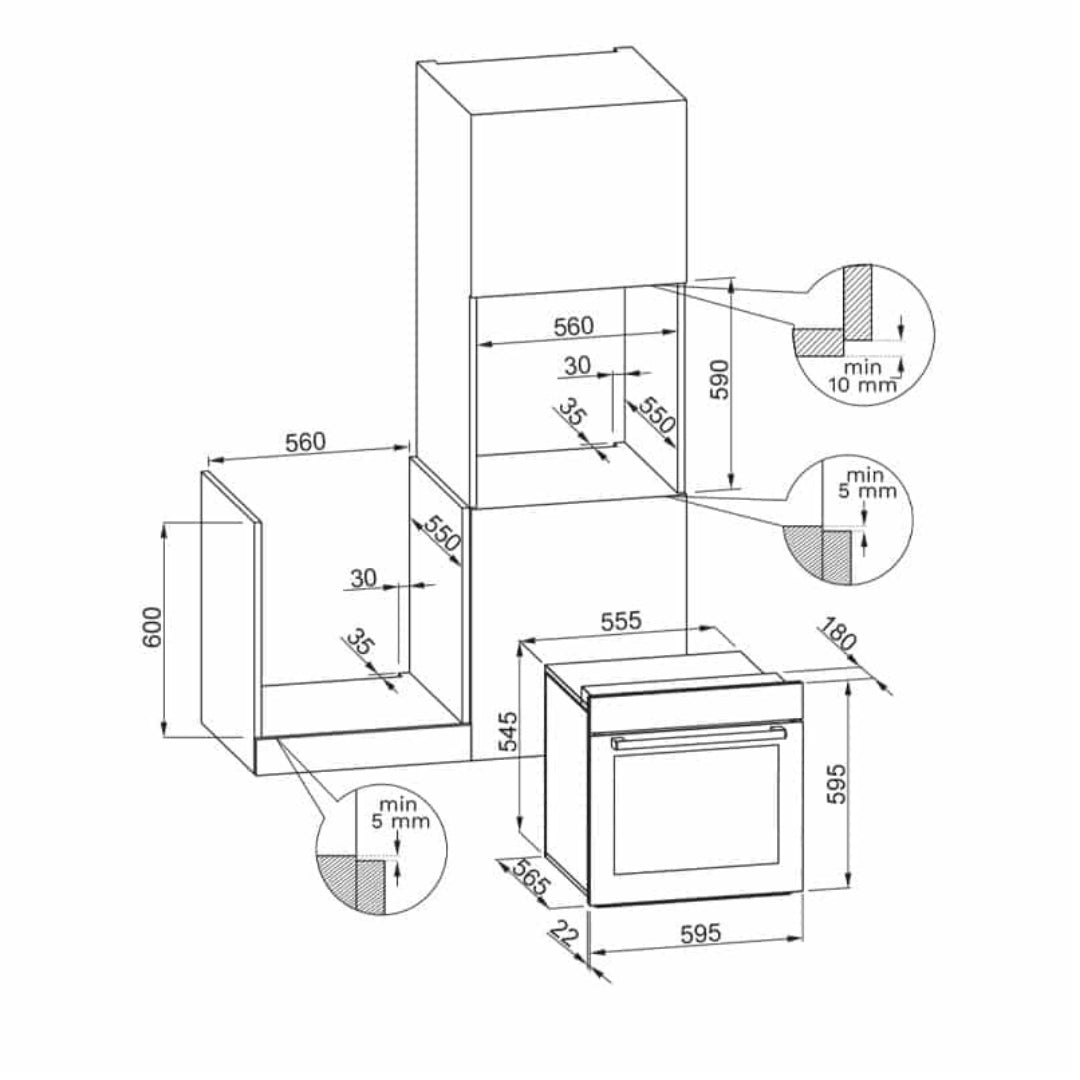 ELLECI PLANO FGSP60268NS Forno Elettrico Incasso Bianco 68 Classe A 73 Lt Multifunzione Ventilato con Grill cm. 60 x 60