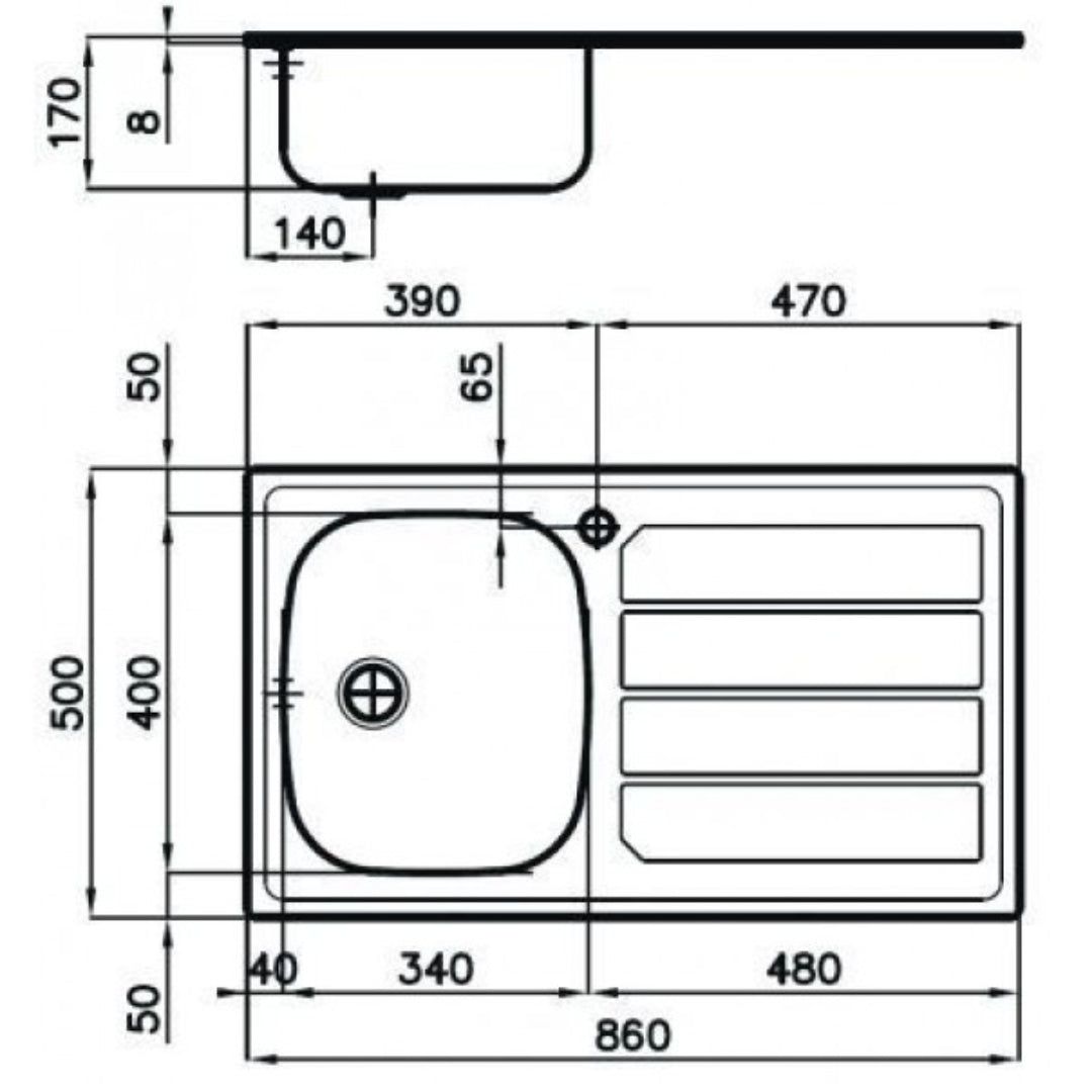 FOSTER S1000 1186562 Lavello Vasca Sinistra Gocciolatoio Destra Inox cm. 86 x 50