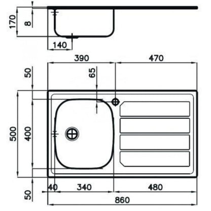 FOSTER S1000 1186562 Lavello Vasca Sinistra Gocciolatoio Destra Inox cm. 86 x 50