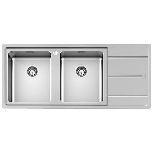 FOSTER EVO 3212052 Lavello Cucina 2 Vasche Sinistra Gocciolatoio Destra Acciaio Inox Sopratop cm. 116 x 50