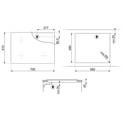 Smeg SI1M7733B Piano Cottura a Induzione da Incasso in Ceramica 3 Zone Cottura Nero cm. 70 x 51