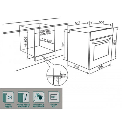 ELLECI PLANO FGSP60248NS Forno Incasso Elettrico Multifunzione Ventilato con Grill Cemento Classe A cm. 60 x 60