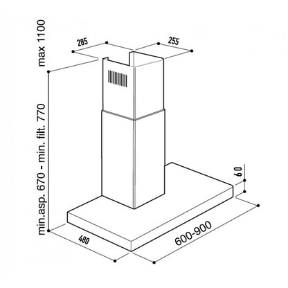 TECNOWIND LEVEL BASIC K326I0055 Cappa a Parete Nera 3 Velocità Classe D cm. 60 x48 x 110