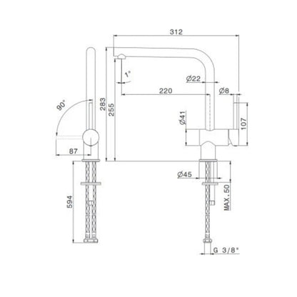 NEWFORM 4319/21.018Rubinetto Miscelatore Cucina Bocca "L" Girevole Cromato