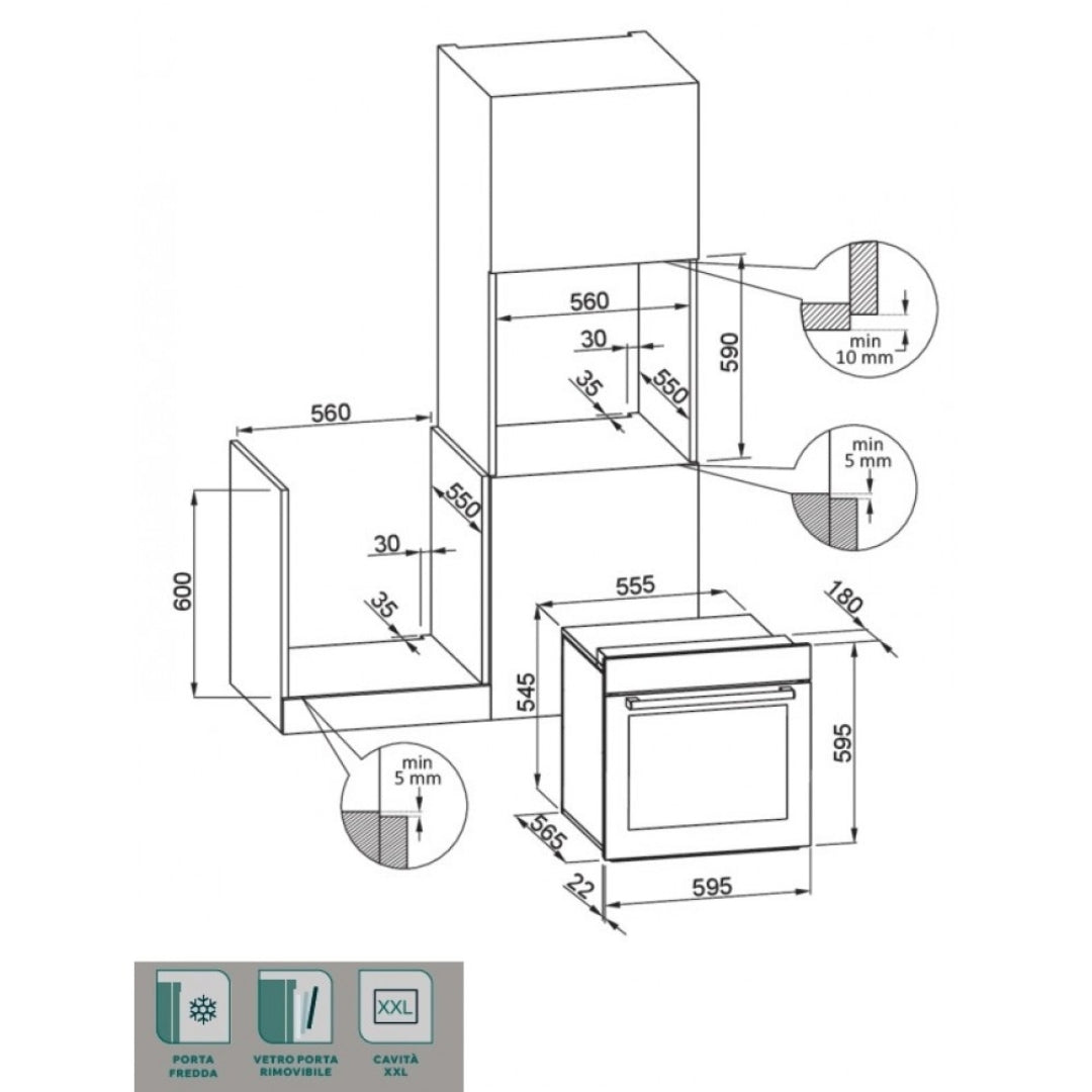 ELLECI COUNTRY FGCO60159NS Forno da Incasso Elettrico Antracite 80lt.  7 Funzioni Ventilato Classe A cm. 60 x 60