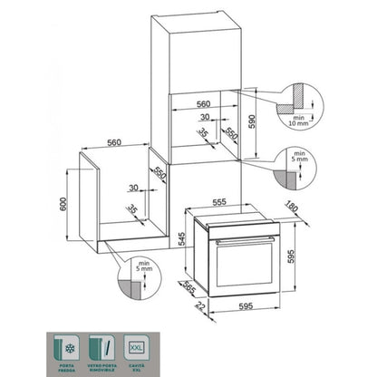 ELLECI COUNTRY FGCO60159NS Forno da Incasso Elettrico Antracite 80lt.  7 Funzioni Ventilato Classe A cm. 60 x 60