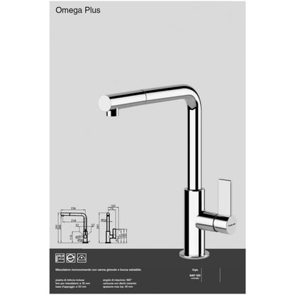 FOSTER OMEGA PLUS 8497020 Miscelatore Cucina Cromato Canna Girevole Bocca Estraibile