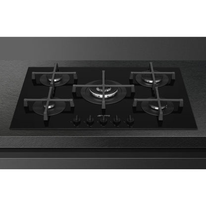 SMEG PV275B Piano Cottura 5 Fuochi Griglie Ghisa Vetro Semifilo Nero cm. 72 x 51